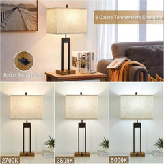 25.5’’ Nightstand Table Lamps for Bedrooms Set of 2, Bedside Lamp with USB C+A, 3 Colors Changeable Living Room Lamps for End