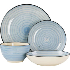 Gia 24 Piece Round Stoneware Dinnerware Set in Cream