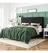 Allewie Queen Size Platform Bed Frame with Fabric Headboard and Wooden Slats Support,Fully Upholstered Mattress Foun