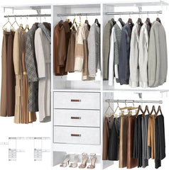 5FT Small Closet System with 3 Fabric Drawers, 60 Inches Walk In Closet Organizer System With 3 Adjustable Shelves, Hea