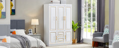 Armoire Wardrobe Closet: Wood Cabinet with 4 Doors, 2 Drawers, Tall Storage, Shelves, and 2 Hanging Rods