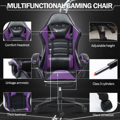 Ergonomic Gaming Chair with Footrest, PU Leather Video Game Chairs for Adults, Reclining Gamer Chair Office Chair