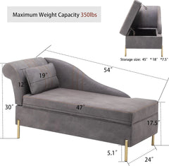 Andeworld Velvet Chaise Lounge with Storage, Modern Upholstered Tufted Chaise Lounge Chair Indoor Sofa Recliner Couch for Bedroo