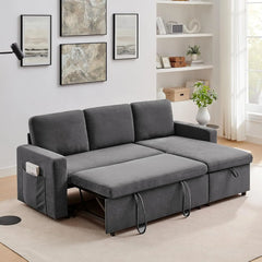 Sofa Bed, 3 in 1 Pull-Out Convertible Sofa Bed, 55'' Lounge Soft Futon Sofa with Adjustable Backrest, Chenille Couches