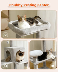 Cat Tree for Indoor Cats 5-Level Cat Tower for Large Cats with Large Hammock Sisal Covered Scratching Posts Cozy Condo Top Perch