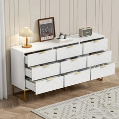 Large Chest of Drawers,59" 9 Drawer Dresser,White Dressers with Storage,Cabinet for Bedroom,Dressers for Living Room, Bedroom