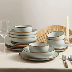 Modern Stoneware 16 Piece Dinnerware Sets, Plates and bowls Sets, Dish Set for 4, Light Green