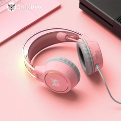 ONIKUMA Professional Gaming Headset with RGB Dynamic Lighting Wired Over-Ear Headset with Noise Canceling Microphone for PC