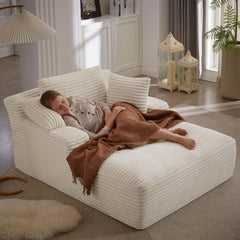 Oversized Chaise Lounge Chair Indoor,Upholstered Sleeper Sofa Couch w/ Throw Pillows & Armrests, Corduroy Plush Chair Bed