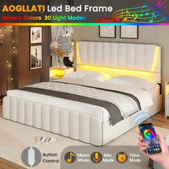 Full Size Bed Frame with Headboard and 4 Storage Drawers, Full Bed Frame with Led Lights & 2 USB Ports, Bed Frame