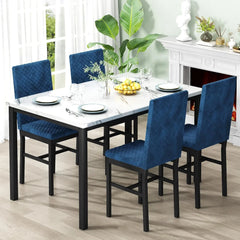 4-person Dining Table Set, 4-piece Kitchen Table and Chairs Set, Artificial Marble Dining Table Set with 4 Soft Velvet Chairs