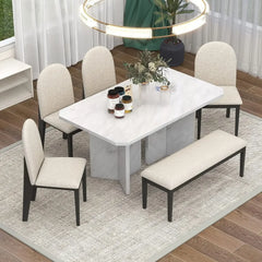 6 - Piece Dining Table Set, Includes Dining Table and 4 Upholstered Chairs & Bench, Kitchen Tables Set, Dining Tables Set