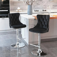 Bar Stools Set of 2,Adjustable Barstools with Back Velvet Tufted Counter Stool Modern Upholstered Bar Chairs with Nailhead