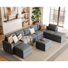 Modular Combination Sofa, Oversized Combination Sofa with Storage Space, Footstool,modular Combination Sofa Bed with Memory Foam