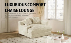 Chaise Lounge Chair, Oversized Chaise Lounge Sofa Upholstered Soft Short Plush Couch w/ 2 Throw Pillows, Easy to Install