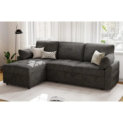 Pull Out Sofa Bed, Modern Tufted Convertible Sleeper Sofa, L Shaped Sofa Couch with Storage Chaise, Chenille Sectional Couch Bed