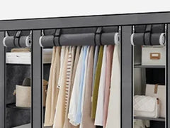 Closet Wardrobe Portable Closet Bedroom Clothes Rail with Non-Woven Fabric Cover Clothes Storage Organizer 12 Compartments Gray