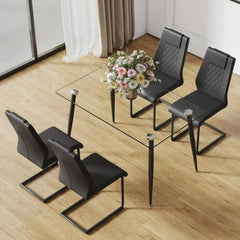 4-person Dining Table Set, Small Tempered Glass Dining Table, Kitchen Table and Chair Set Suitable for Small Spaces