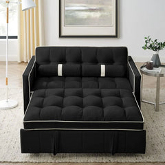 3 in 1 Sleeper Sofa Couch Bed w/Pullout Bed Adjustable Backrest,Cylinder Pillows Tufted Velvet Convertible Loveseat Futon Sofa