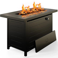 42 Inch Propane Fire Pit,60,000 BTU Steel Gas Fire Pit Table for Outside with Steel Lid and Lava Rock, 2 in 1 Fire Table Gatheri