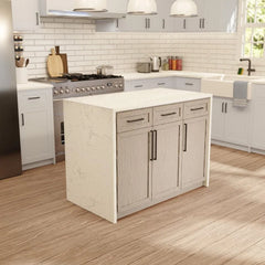 48-inch Kitchen Island (Engineered Marble): Includes Gray Oak Kitchen Island Cabinet with Engineered Marble Waterfall Countertop