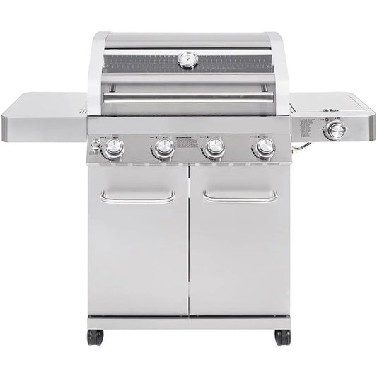 4-Burner Natural Gas Grill, Stainless Steel Cabinet Style Propane Grills, LED Controls, Side Burner, BBQ Grills