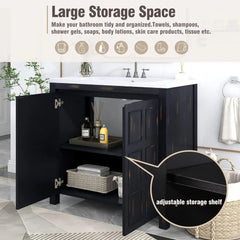 36 in Bathroom Vanity with Sink, 2 Doors and Adjustable Shelf, Wood Bathroom Sink Cabinet, Black