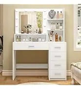 65.9'' Vanity Desk with LED Lighted Mirror;Power Outlet,Modern Corner Makeup Vanity Table 8 Drawers; Open Shelve, Dressing Table