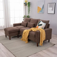 Convertible Sectional Sofa Couch with Reversible Chaise, L-Shaped Couch Linen Fabric for Small Space, Apartment