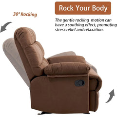 Rocker Recliner Chair, Overstuffed Large Manual Rocking Recliner, Upholstered Soft Fabric Living Room Reclining Sofa Chair