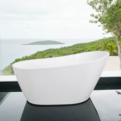 Glossy Acrylic Freestanding Soaking Bathtub with Chrome Overflow and Drain