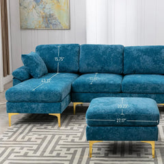 U-Shaped Sectional Sofa Couch, 4 Seat Sofa Set for Living Room, Convertible L-Shaped Velvet Couch Set with Chaise Lounge