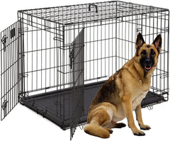 48-Inch Double Door Folding Metal Dog Crate with Divider and Leak-Proof Pan - For Medium to Large Breed Dogs