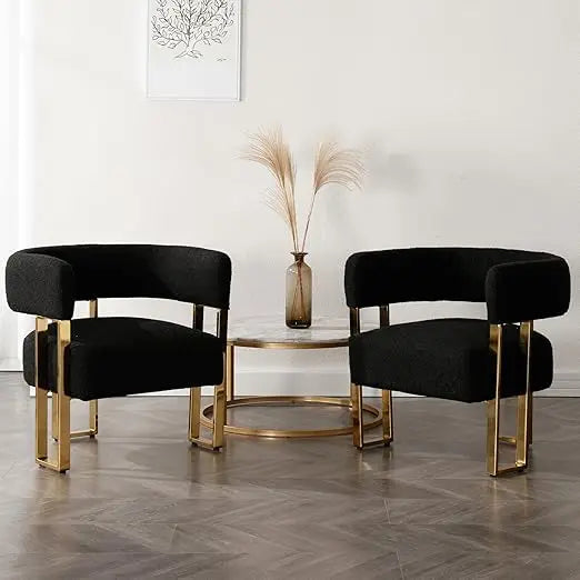 Accent Chairs Set of 2, with Golden Metal Legs Soft Velve for Bedroom Reception Room Lounge Office, Ivory, Living Room Chairs