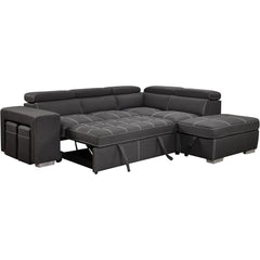 Microfiber Sectional Sleeper Sofa with Pull-Out Bed Chaise & Storage 5 Seater L-Shaped Couch with Adjustable Headrest and Stools