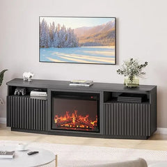 Fluted TV Stand with 23" Electric Fireplace Heater with Sound, 68" Entertainment Center for TV Up to 75", Media Console