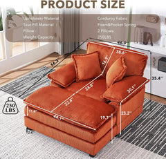 56.3'' Oversized Chaise Lounge Indoor,Corduroy Single Sofa Chair with Ottoman, Plush Upholstered Deep Seat, Lazy Sleeper Sofa