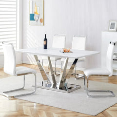 5 Piece Dining Table Set, Dining Table with Chairs, Marble Top Tables Set for 4, Stainless Steel Base, Dining Table Set