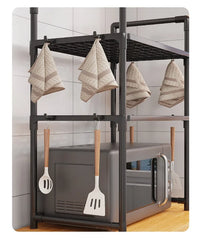 Durable Microwave Stand Shelf - Heavy Duty Countertop Rack for Oven, Spice & Dish Storage with Hooks, Plastic Utility Organizer