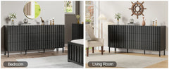 Black Drawer Dresser and Nightstand Sets,Fluted Bedroom Chest of Drawers and Night Stand 3 Piece