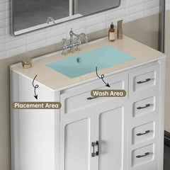 30-Inch Bathroom Vanity Cabinet with Ceramic Sink Modern White Storage Unit with Soft-Close Drawers Water-Resistant Wood Base