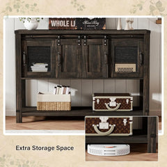 Farmhouse Coffee Bar Cabinet with 2 Sliding Barn Doors, Modern Buffet Sideboard Cabinet with Open Shelf, Entryway Table