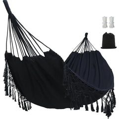 Double Boho Macrame Hammock with Elegant Tassels for Patio, Yard, Beach Wedding Decor, Outdoor and Indoor Up to 450lbs