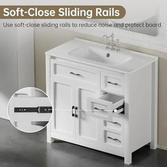 30-Inch Bathroom Vanity Cabinet with Ceramic Sink Modern White Storage Unit with Soft-Close Drawers Water-Resistant Wood Base