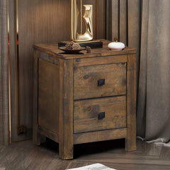 Nightstand Set of 2 with 2 Drawer, Exquisite Knobs for Small Space Bedroom, Fully-Assembled Rustic Nightstand