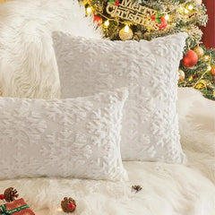 Snowflake Pillow Case White Christmas Embroidered Plush Pillow Cover Sofa Waist Throw Cushion Decorative Cover For Living Room