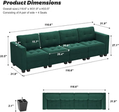 Sectional Modular Sofa with Storage Seats, Velvet Couch for Living Room, Apartment,Small Space