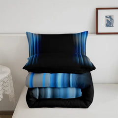 Comforter Set Kids Teens Dark Blue and Black Striped Bedding Bed Set Decor Modern Fashion Comforter Inner Fill Bedroom