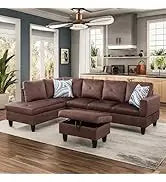 L Shaped Sofa with Ottoman Modern Sectional Living Room,Bedroom,Office,L Couch Brown