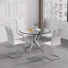 Dining Room Sets, 5 Piece Round Glass  Table Table Set, Round Glass Table Set for 4 Round Kitchen, Dining Room Sets